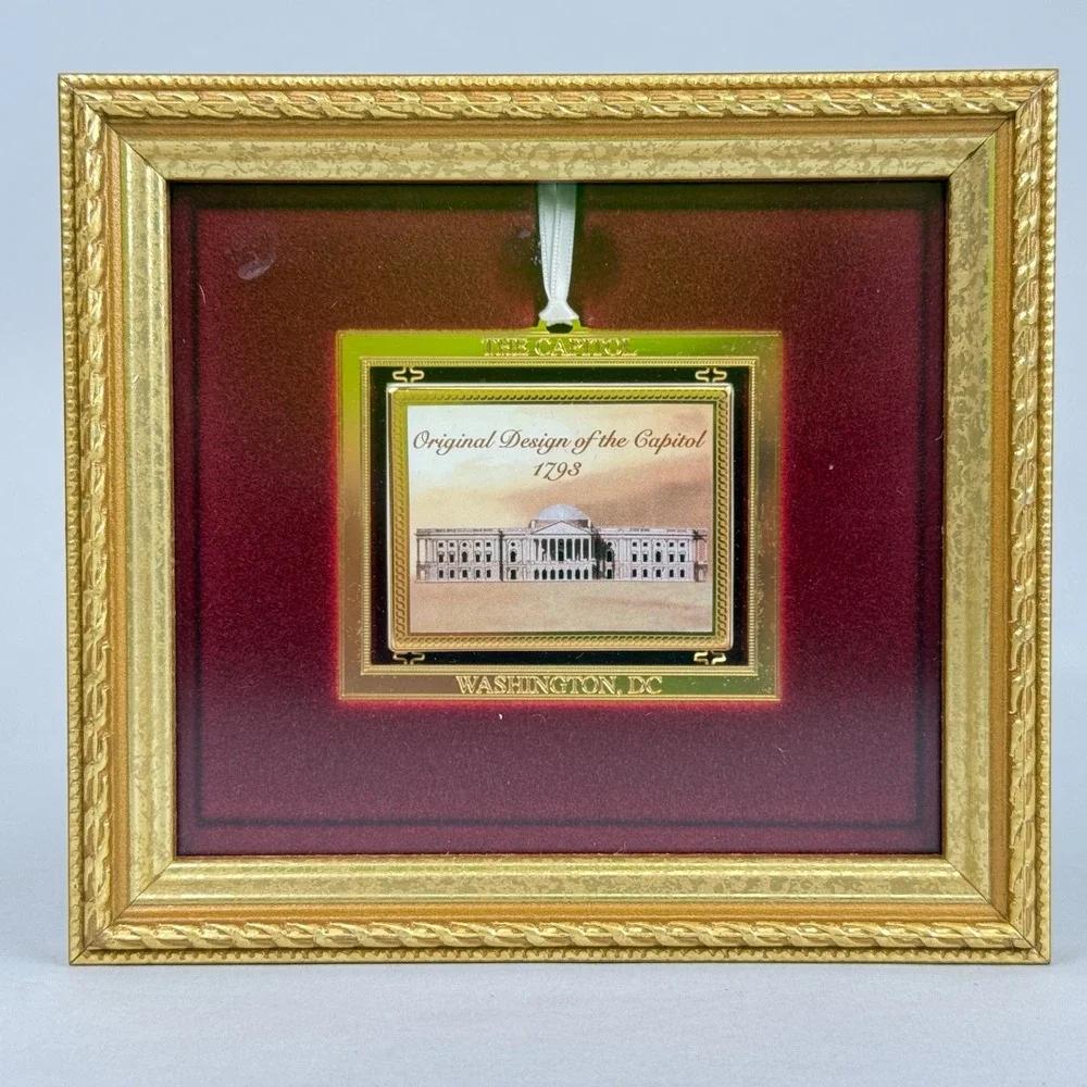 Original Design of the Capitol Framed Art 6.25x6.75 Gold‎ Red Vintage c.1980s